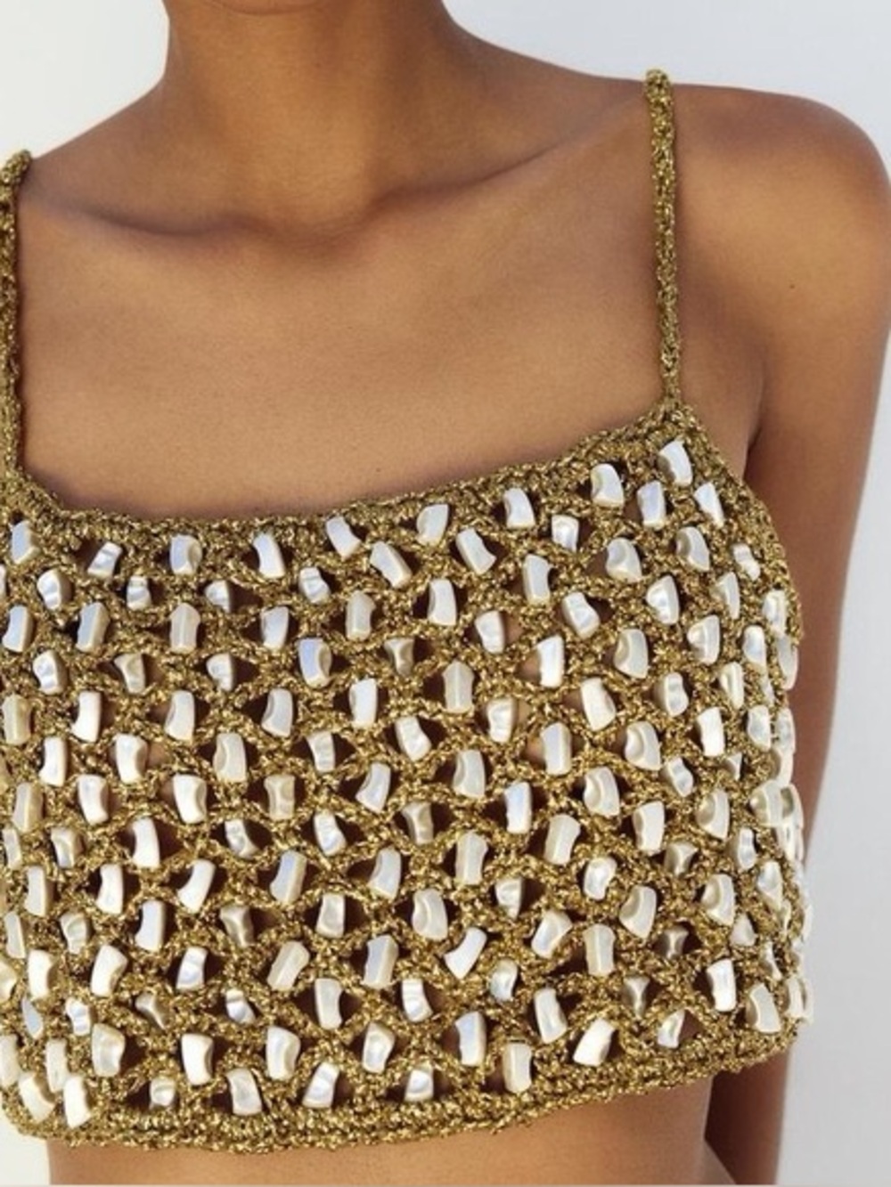 Zara Gold Beaded pearly Cropped top